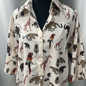 SHEIN Animal Print Button-Up Camp Shirt